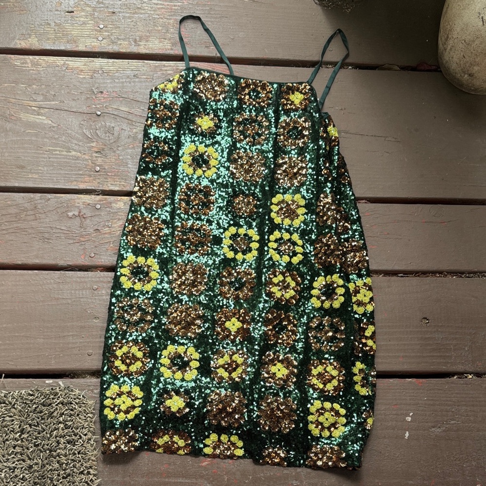 Johnny Was Green and Brown Sequin Dress